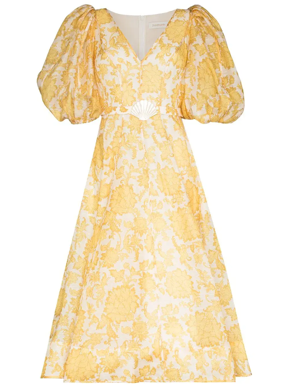 Zimmermann Postcard Puff Sleeved Midi Dress Yellow Size 2 / Au 12  - Image 2
