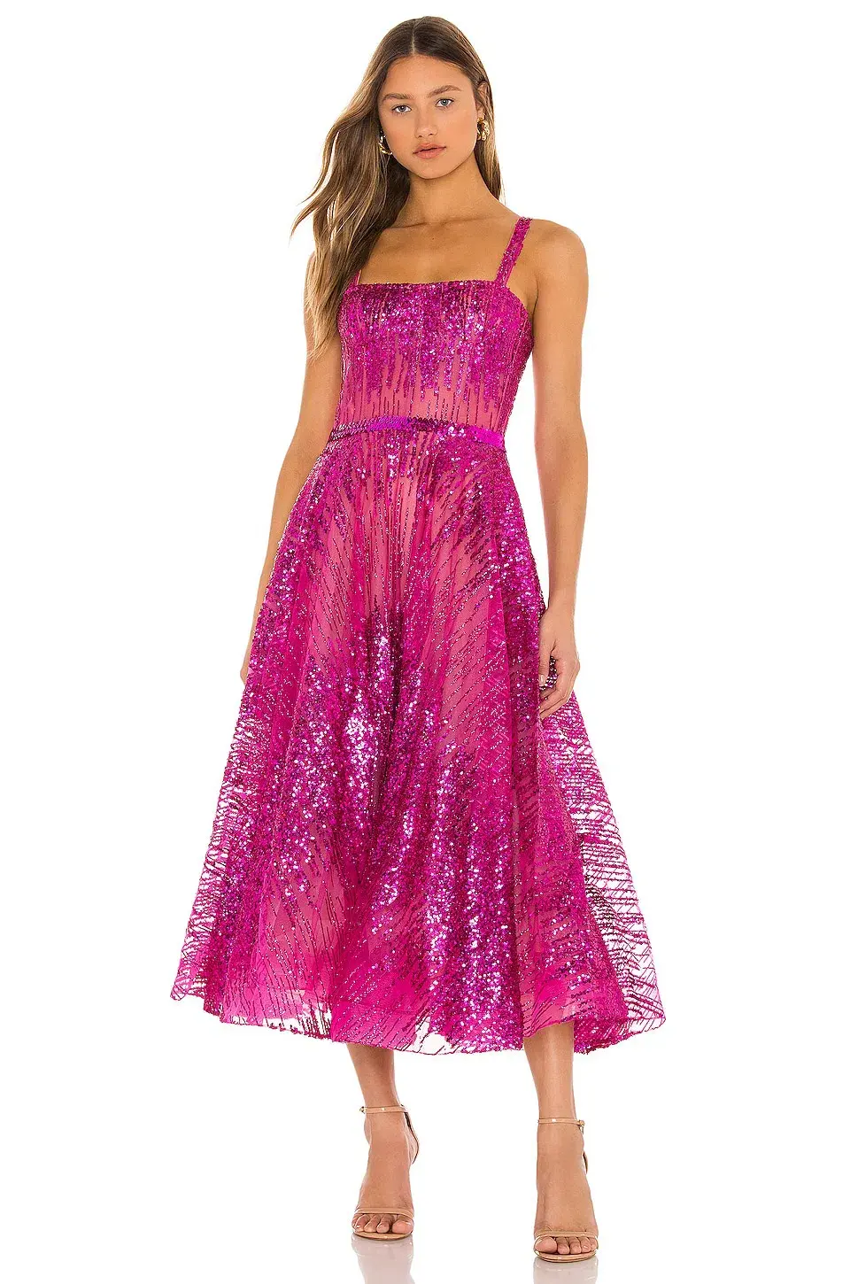 Bronx and Banco Fuchsia Mademoiselle Midi Dress Pink SIze 10  for rent on The Volte - main image