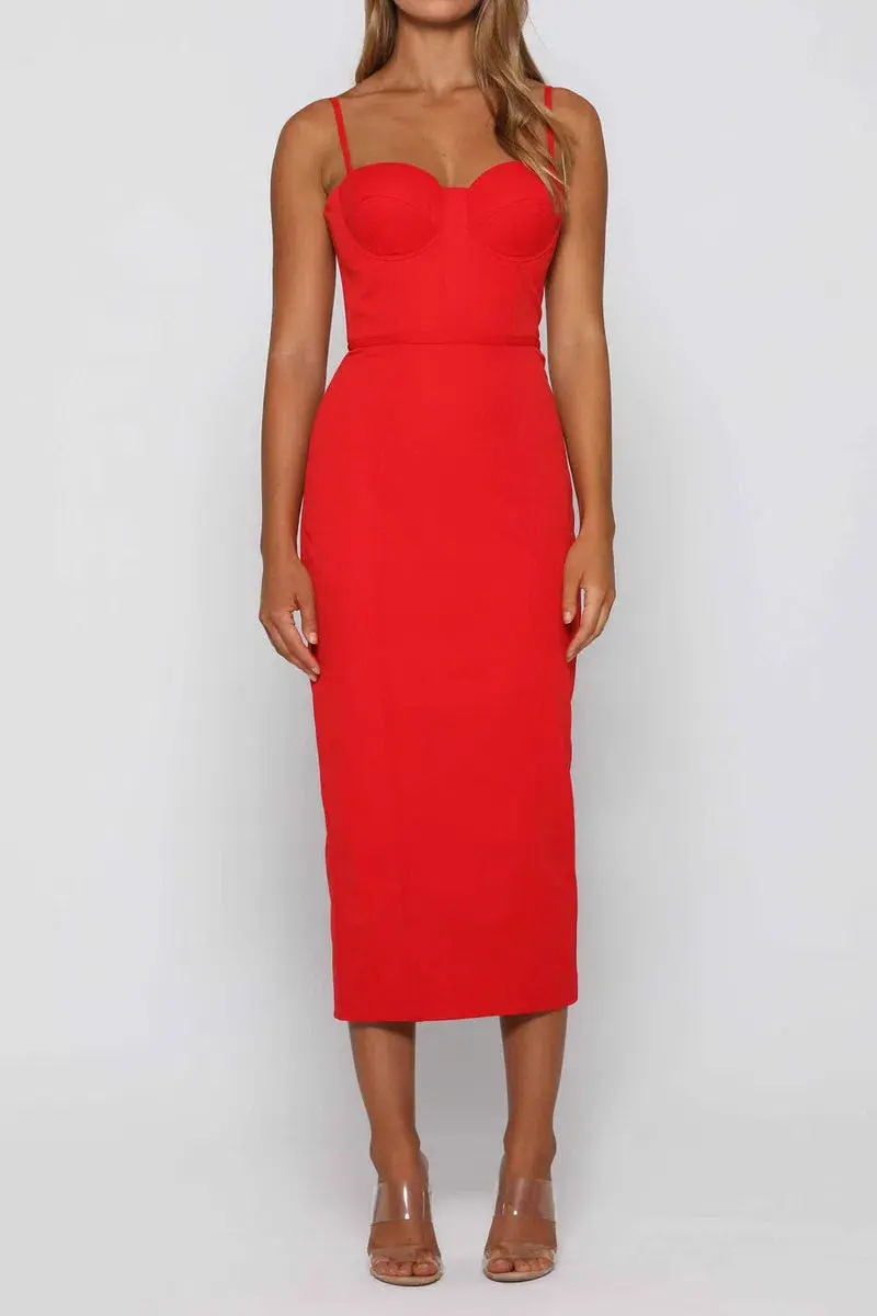 Elle Zeitoune Penny Midi Dress Red Size 8 - Image 1