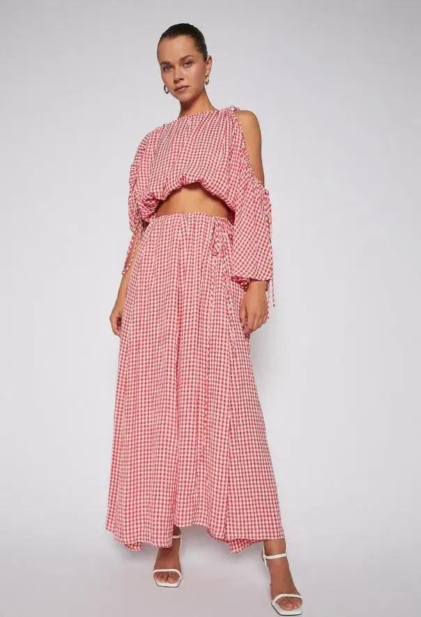 Scanlan Theodore Gingham Drawcord Skirt and Gingham Drawcord Top Set Red   - Image 1