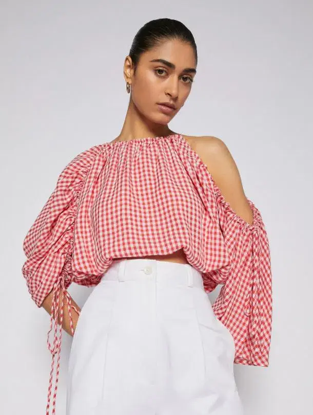 Scanlan Theodore Gingham Drawcord Skirt and Gingham Drawcord Top Set Red   for rent on The Volte - main image