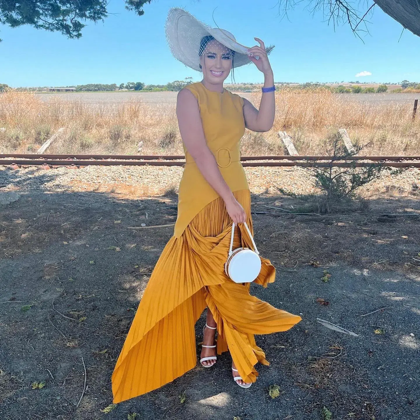 Solace London Belted Crepe-panelled Plissé Satin Maxi Dress Yellow Size 12 - Image 1