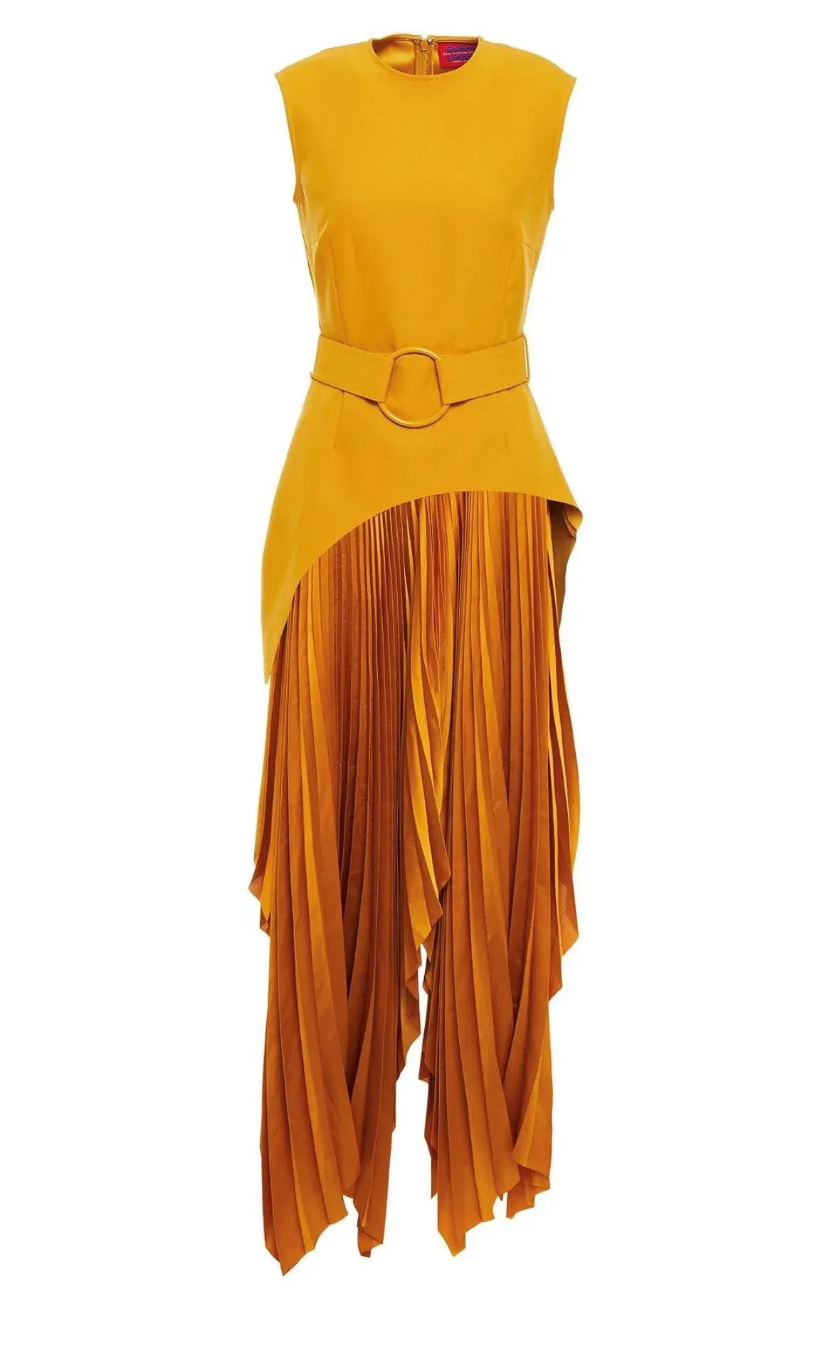 Solace London Belted Crepe-panelled Plissé Satin Maxi Dress Yellow Size 12 - Image 3