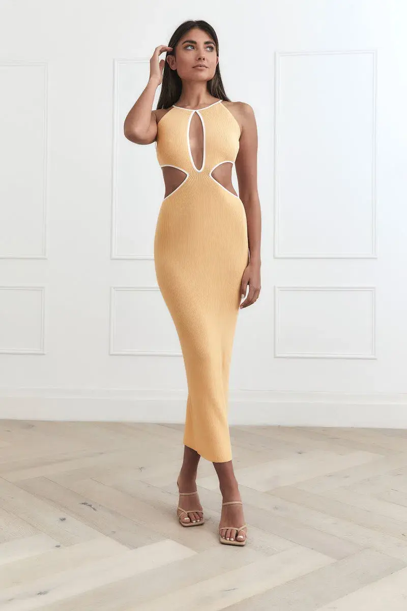 San Sloane Adrian Rib Midi Dress Yellow Size 8  - Image 1