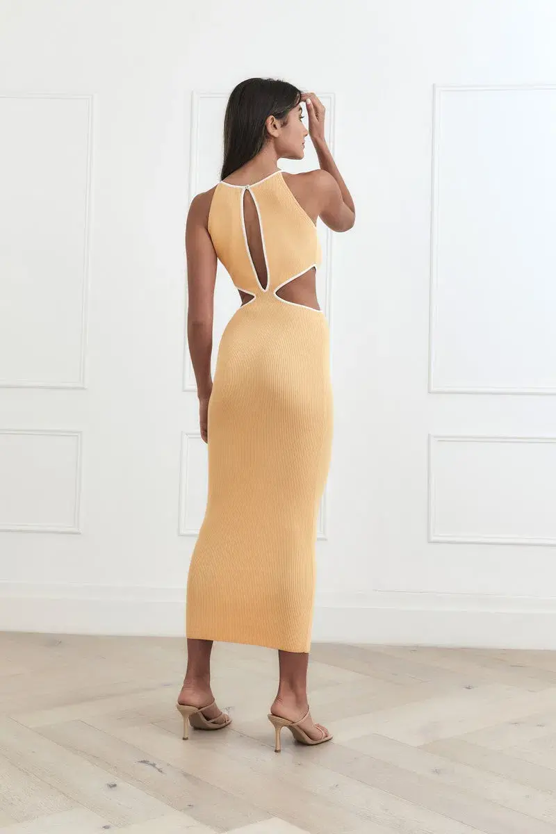 San Sloane Adrian Rib Midi Dress Yellow Size 8  - Image 3