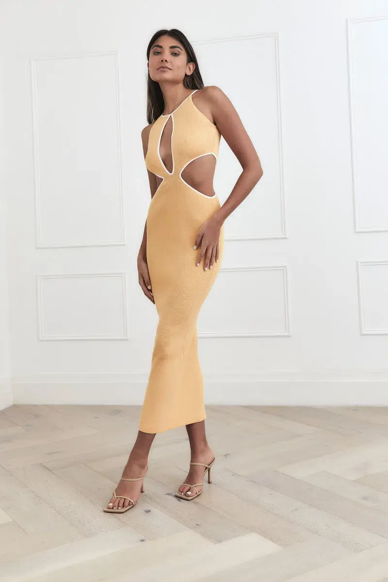 San Sloane Adrian Rib Midi Dress Yellow Size 8  for rent on The Volte - main image