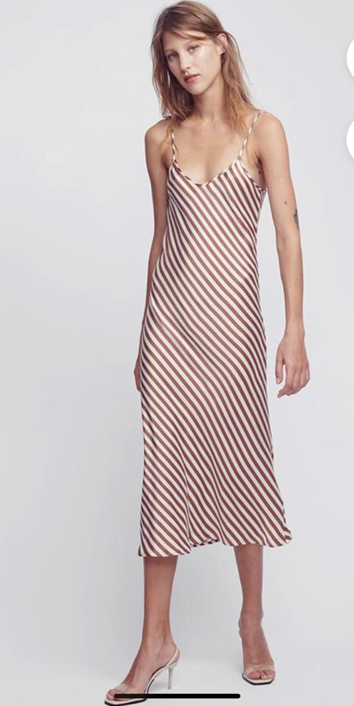 Silk laundry 90’s silk slip dress toffee stripe Size 10 - Image 1