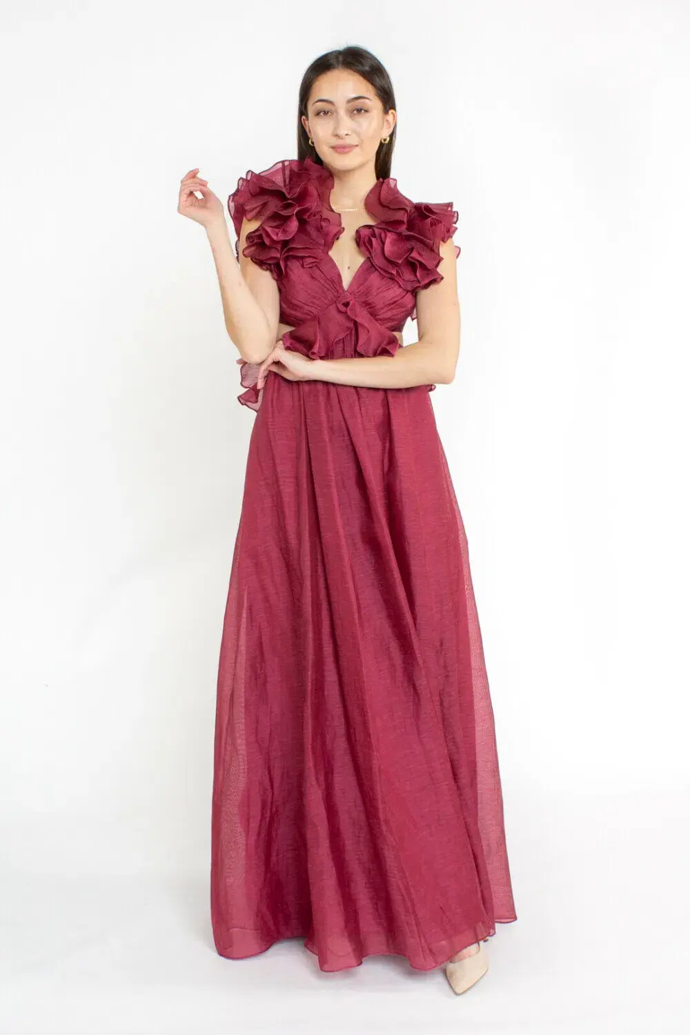 Zimmermann Ladybeetle Ruffle Gown Burgundy Size 2 / Au 12 - Image 1