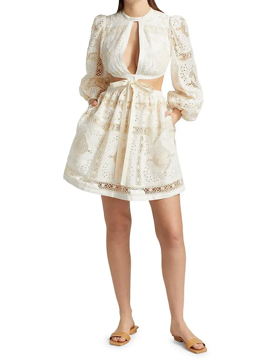 Zimmermann Aliane Embroidered Short Dress Ivory Size 0 / AU 8 - Image 1