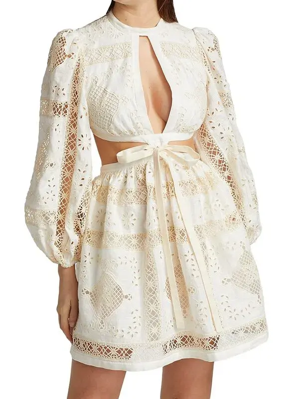 Zimmermann Aliane Embroidered Short Dress Ivory Size 0 / AU 8 - Image 2