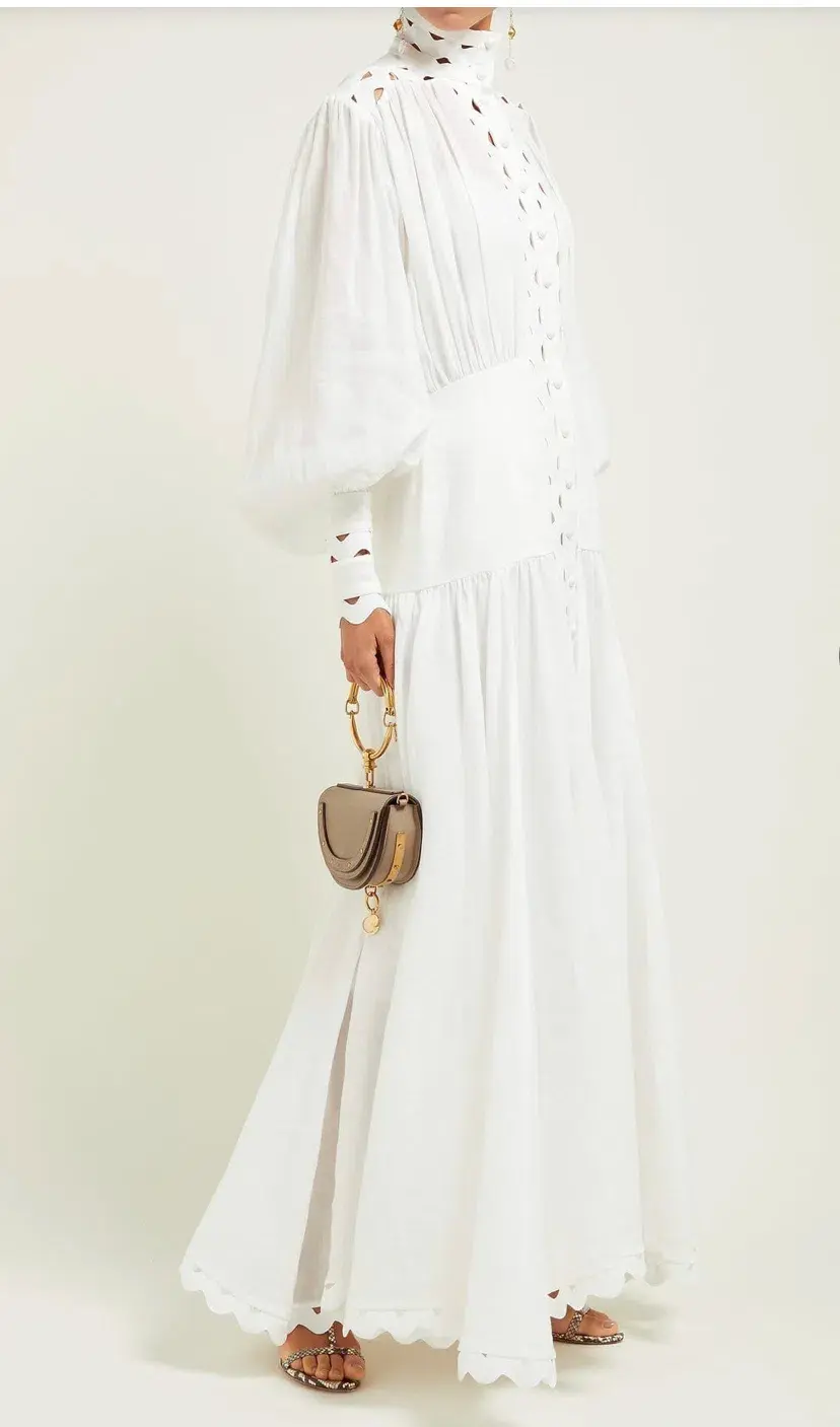 Zimmermann Zippy High Neck Cut Out Maxi Dress White Size 0 / AU 8 - Image 3
