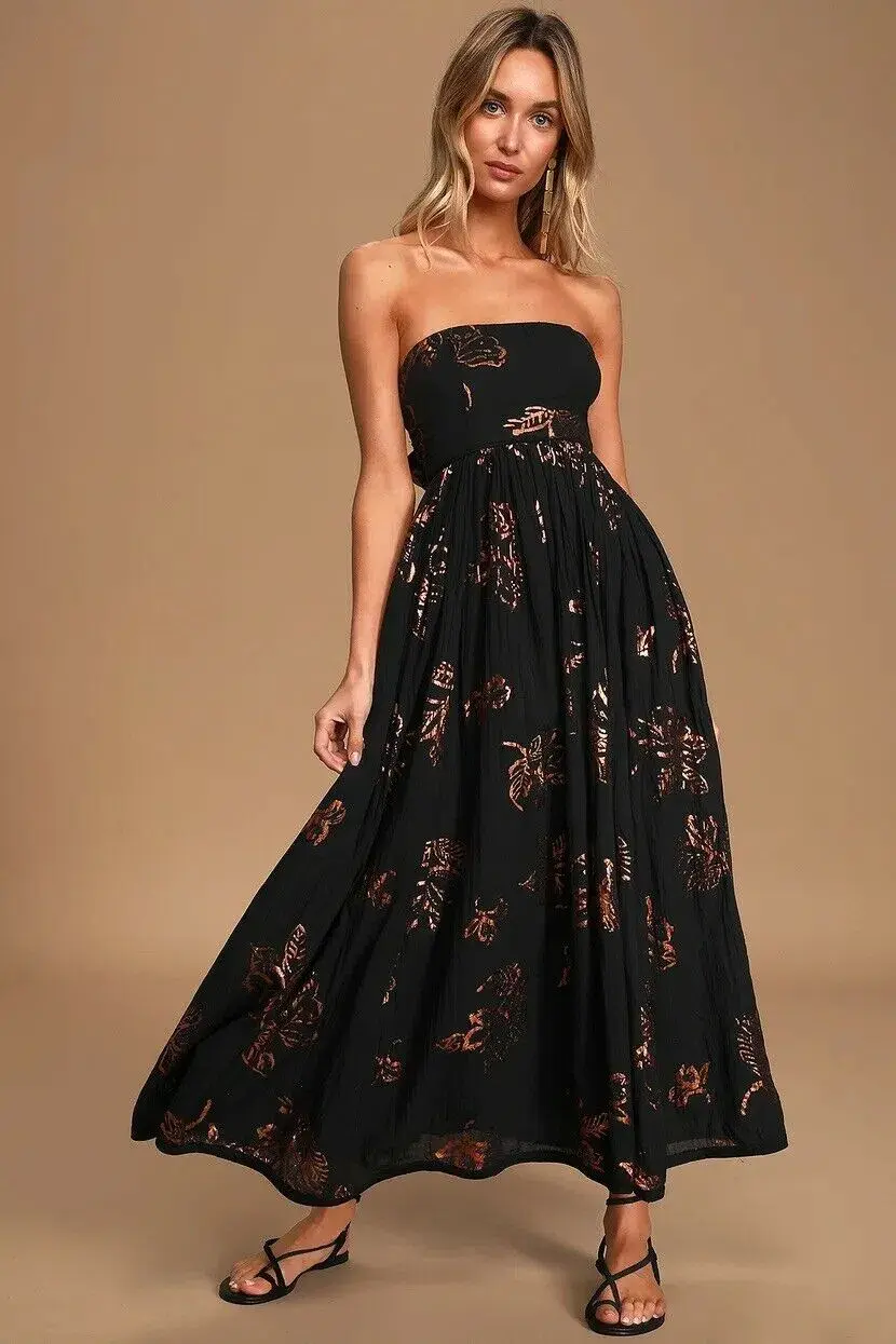 Free People Baja Babe Midi Dress Black Size 10 - Image 1