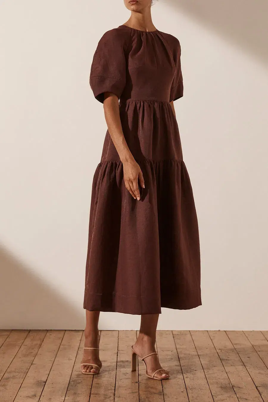 Shona Joy Marlene Short Sleeve Open Back Midi Dress Brown Size 8 - Image 2