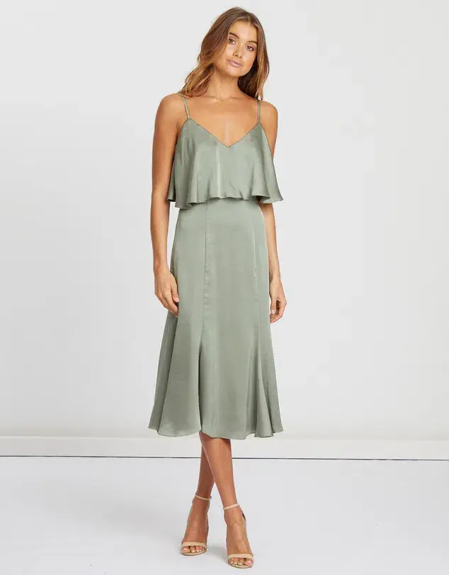 Chancery Bec Cocktail Satin Dress in Sage Green Size  6 - Image 1