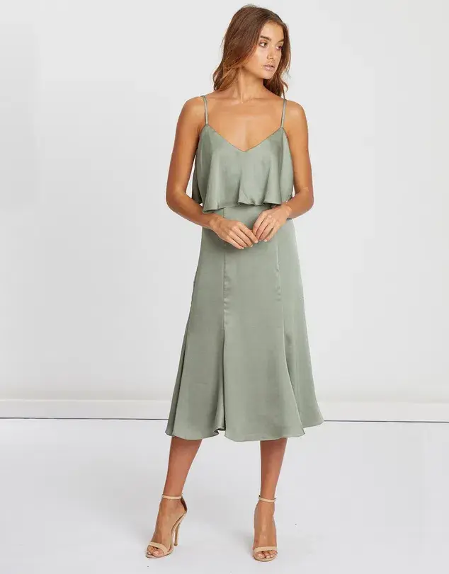 Chancery Bec Cocktail Satin Dress in Sage Green Size  6 - Image 2