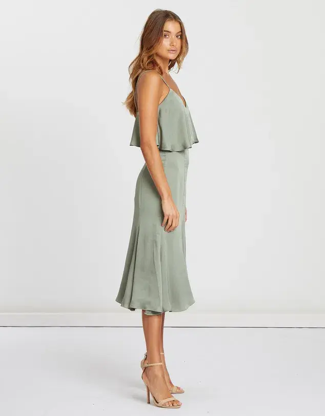 Chancery Bec Cocktail Satin Dress in Sage Green Size  6 - Image 3