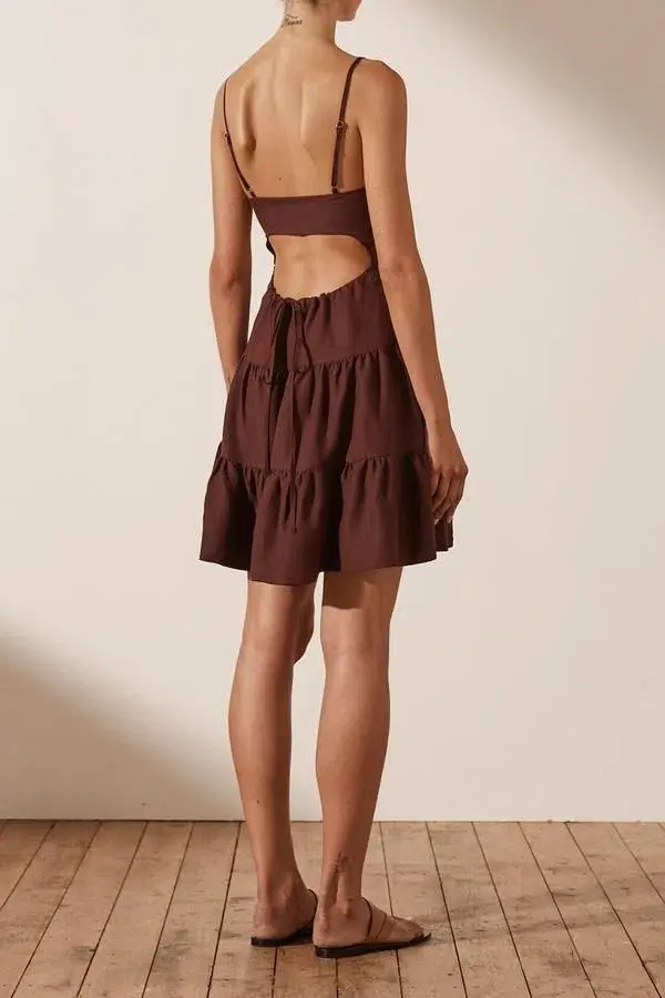 Shona Joy Rubi Lace Up Mini Dress in Cocoa Brown Size 10 - Image 4
