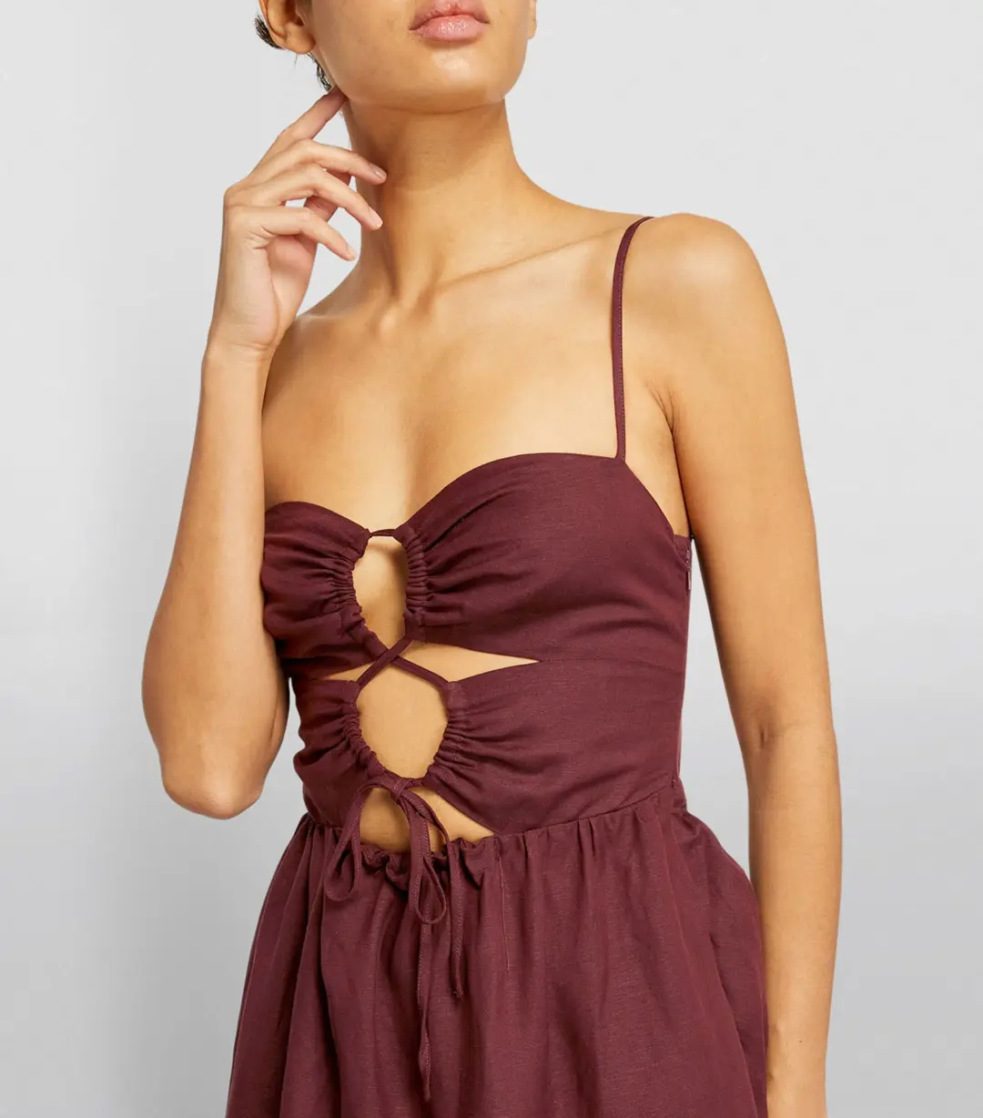 Shona Joy Rubi Lace Up Mini Dress in Cocoa Brown Size 10 for rent on The Volte - main image