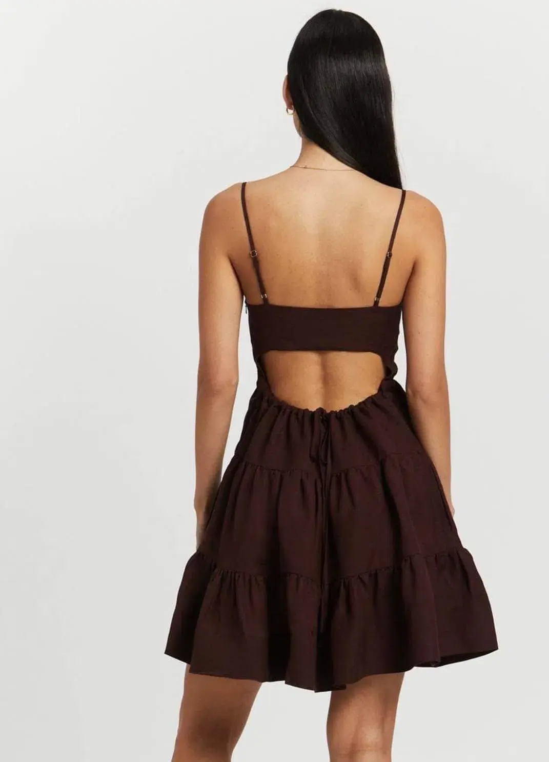Shona Joy Rubi Lace Up Mini Dress in Cocoa Brown Size 10 - Image 3