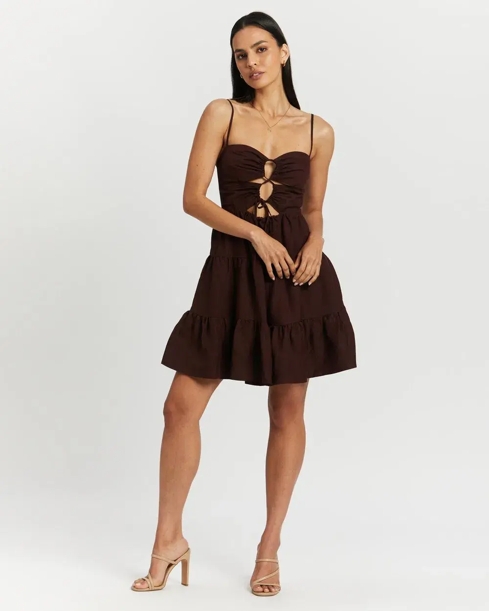 Shona Joy Rubi Lace Up Mini Dress in Cocoa Brown Size 10 - Image 1