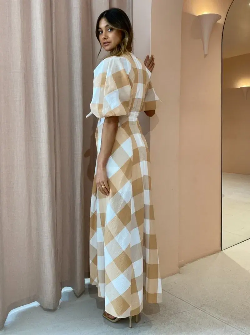 Significant Other Frida Dress in Caramel Check Print Size 10 - Image 5