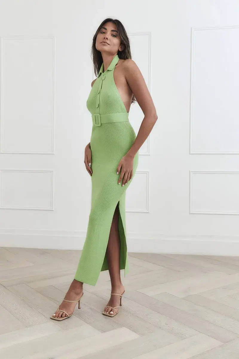 San Sloane Drake Rib Midi Dress Green Size 8 - Image 1