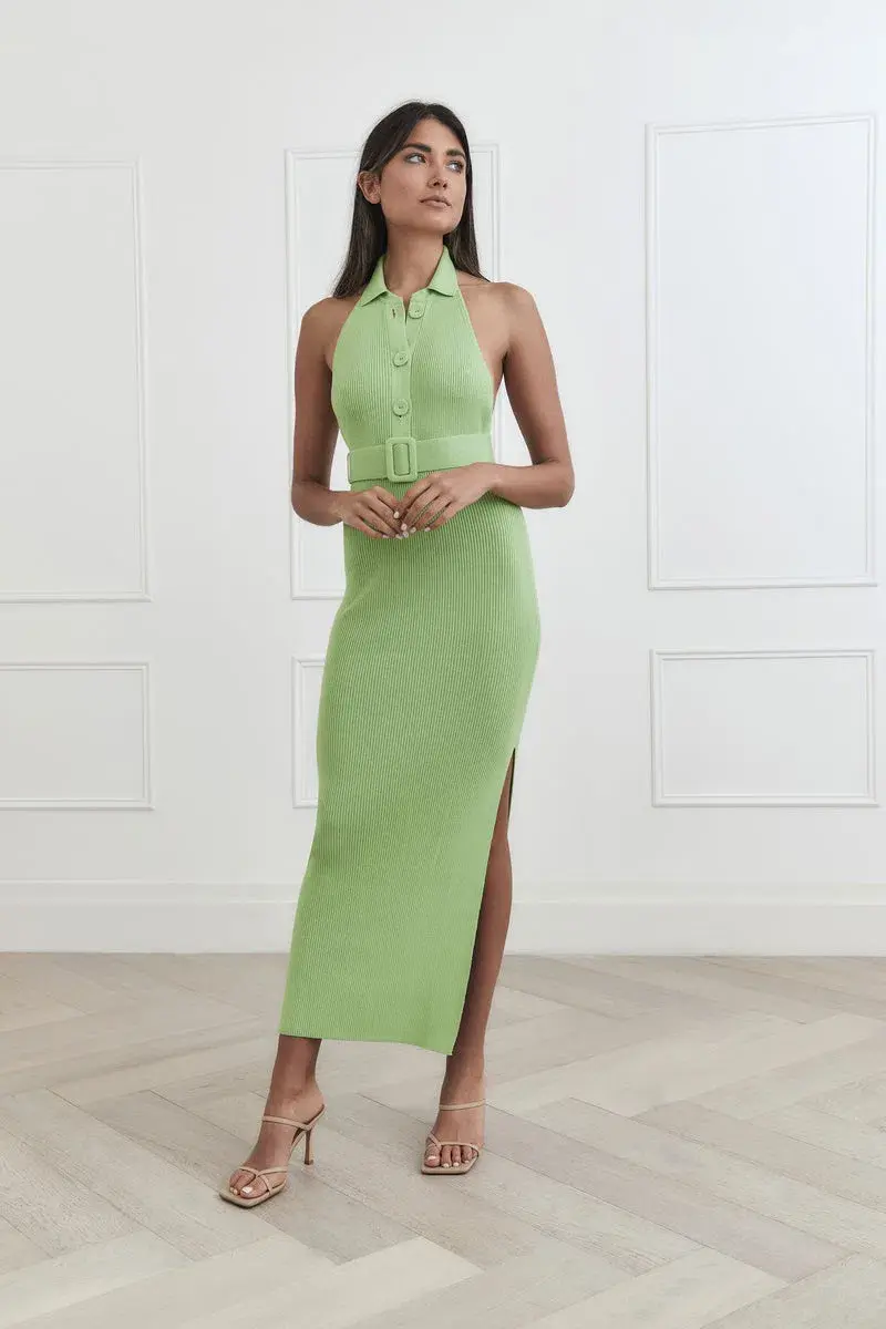 San Sloane Drake Rib Midi Dress Green Size 8 - Image 4