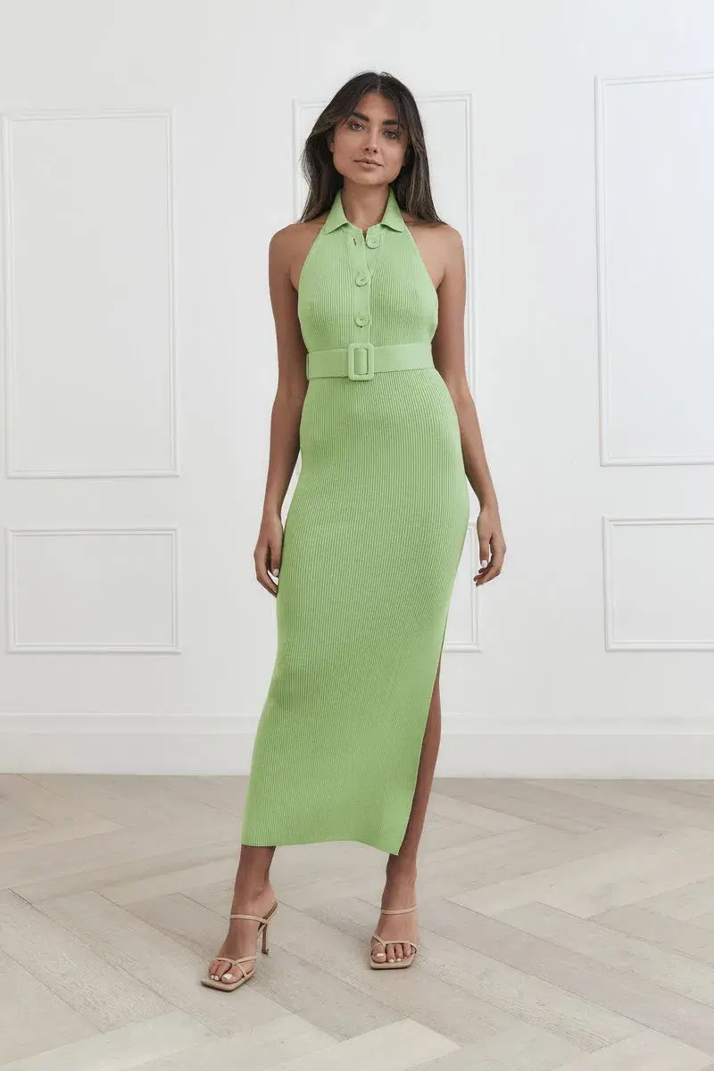 San Sloane Drake Rib Midi Dress Green Size 8 - Image 3