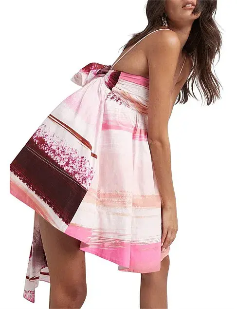 Aje Kasbah Sunset Stripe Ruched Bow Back Mini Dress Print Size 6 - Image 5