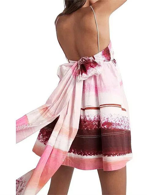 Aje Kasbah Sunset Stripe Ruched Bow Back Mini Dress Print Size 6 - Image 3