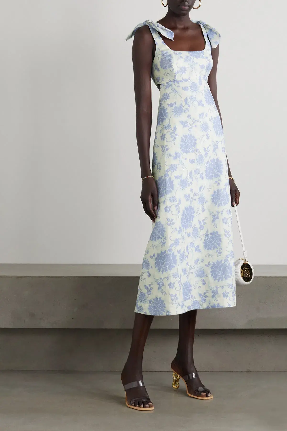 Zimmermann The Postcard Tie Shoulder Midi Dress Blue Tonal Floral Size 0 / AU 8 - Image 1