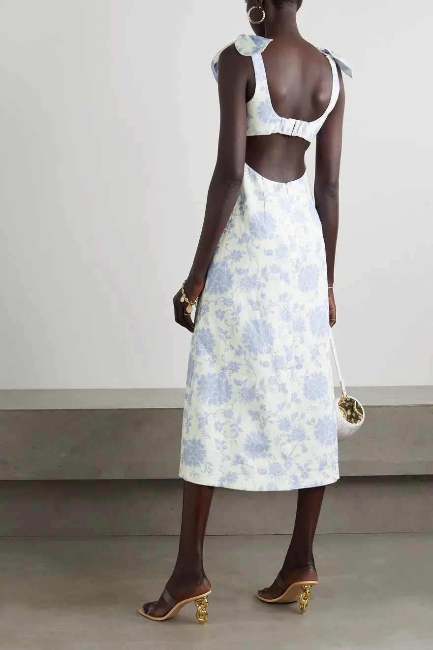 Zimmermann The Postcard Tie Shoulder Midi Dress Blue Tonal Floral Size 0 / AU 8 - Image 2