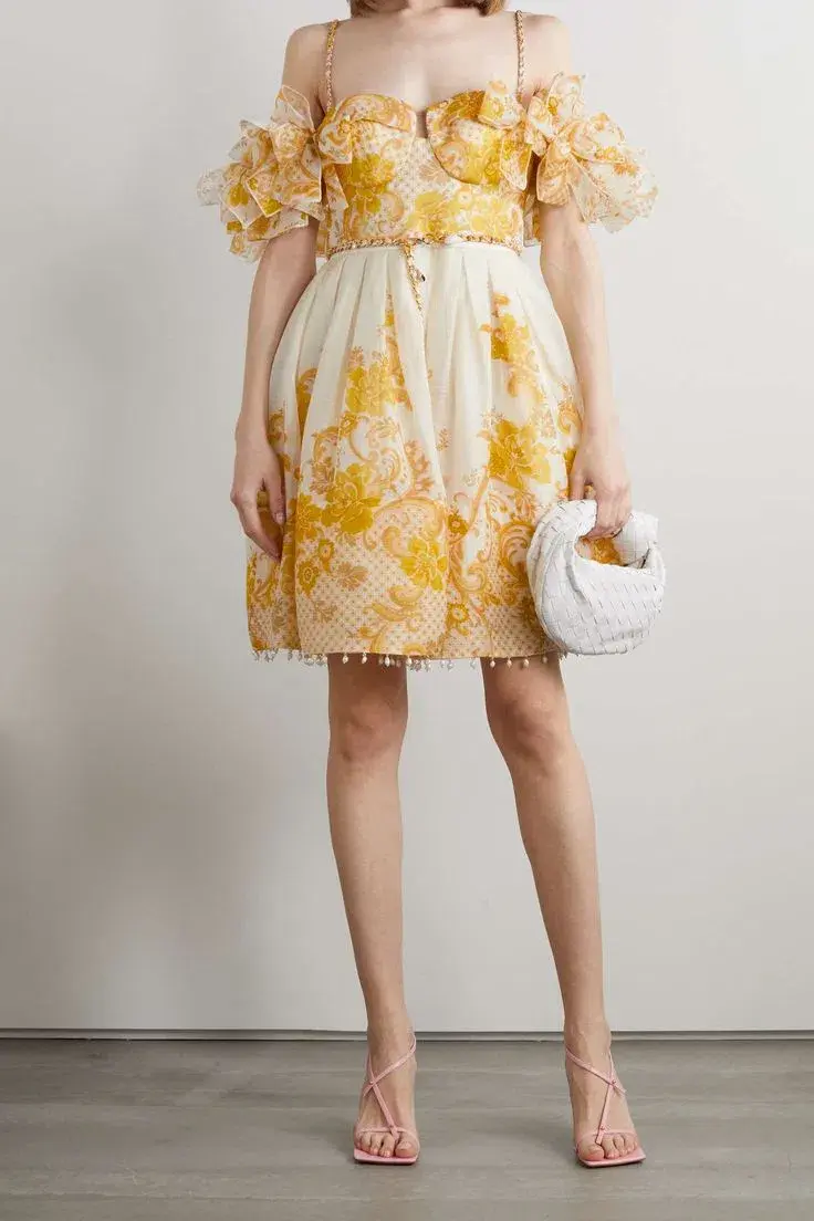Zimmermann Postcard Bow Bodice Mini Dress Swirl Floral Size 8 - Image 1
