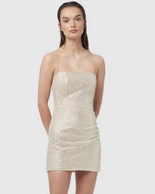 Manning Cartell Metallic Mesh Mini Dress Gold Size 12 - Image 3