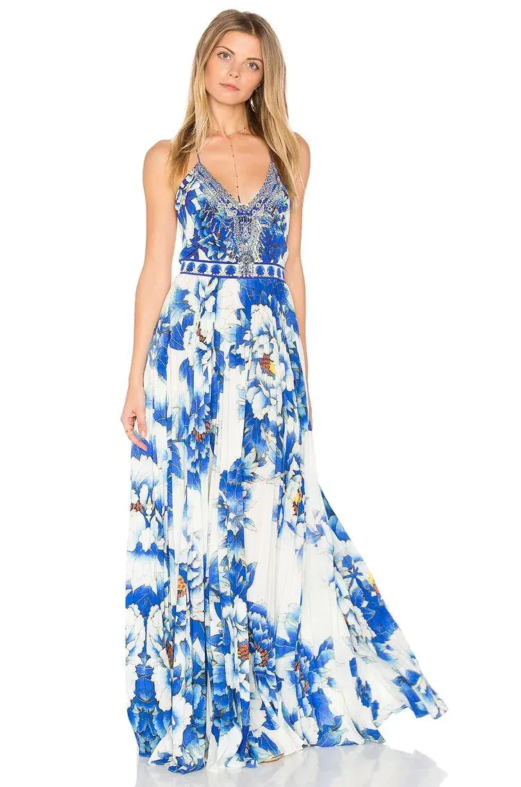 Camilla Ring of Roses Pleated Slip Dress Print Size 8 for rent on The Volte - main image