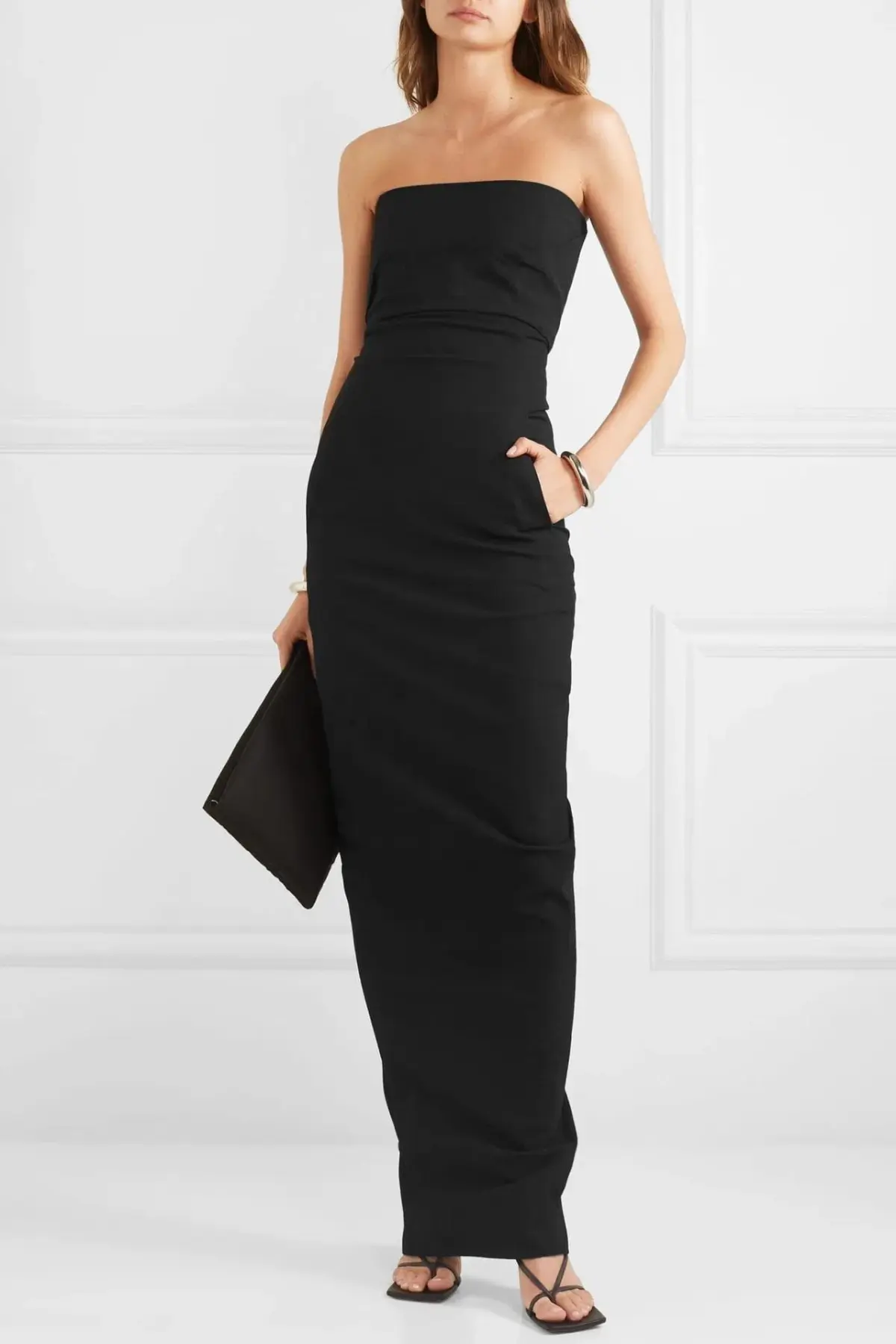 Rick Owens Strapless Cotton Blend Crepe Maxi Dress Black Size 10 - Image 6