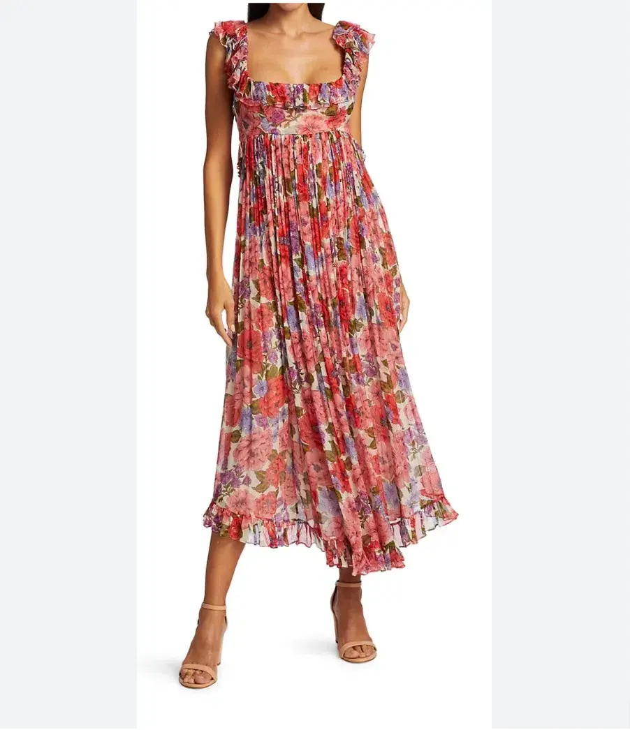 Zimmermann Poppy Frill Edge Midi Silk Dress Print Size 8 - Image 1