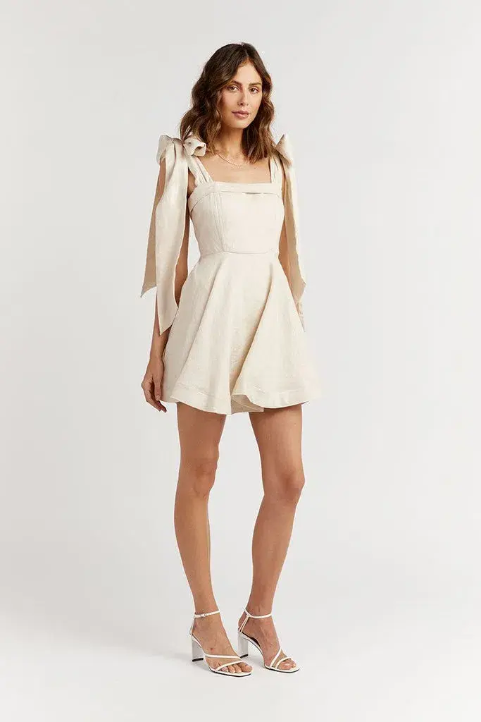 Dissh Aisle Pearl Linen Bow Mini Dress Cream Size 8 - Image 3