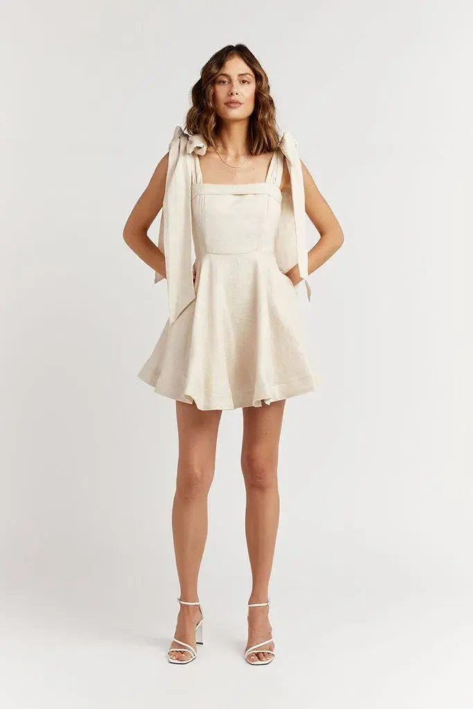 Dissh Aisle Pearl Linen Bow Mini Dress Cream Size 8 - Image 2