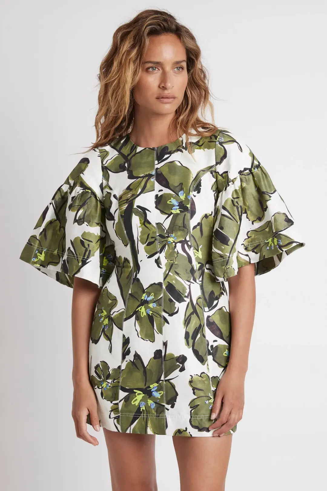Aje Oasis Olive Leaf Cut Out Mini Dress Print Size 8 for rent on The Volte - main image