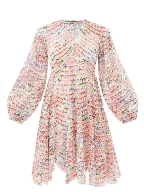 Zimmermann The Poppy Eyelet Short Dress Crimson Floral Size 14 - Image 2