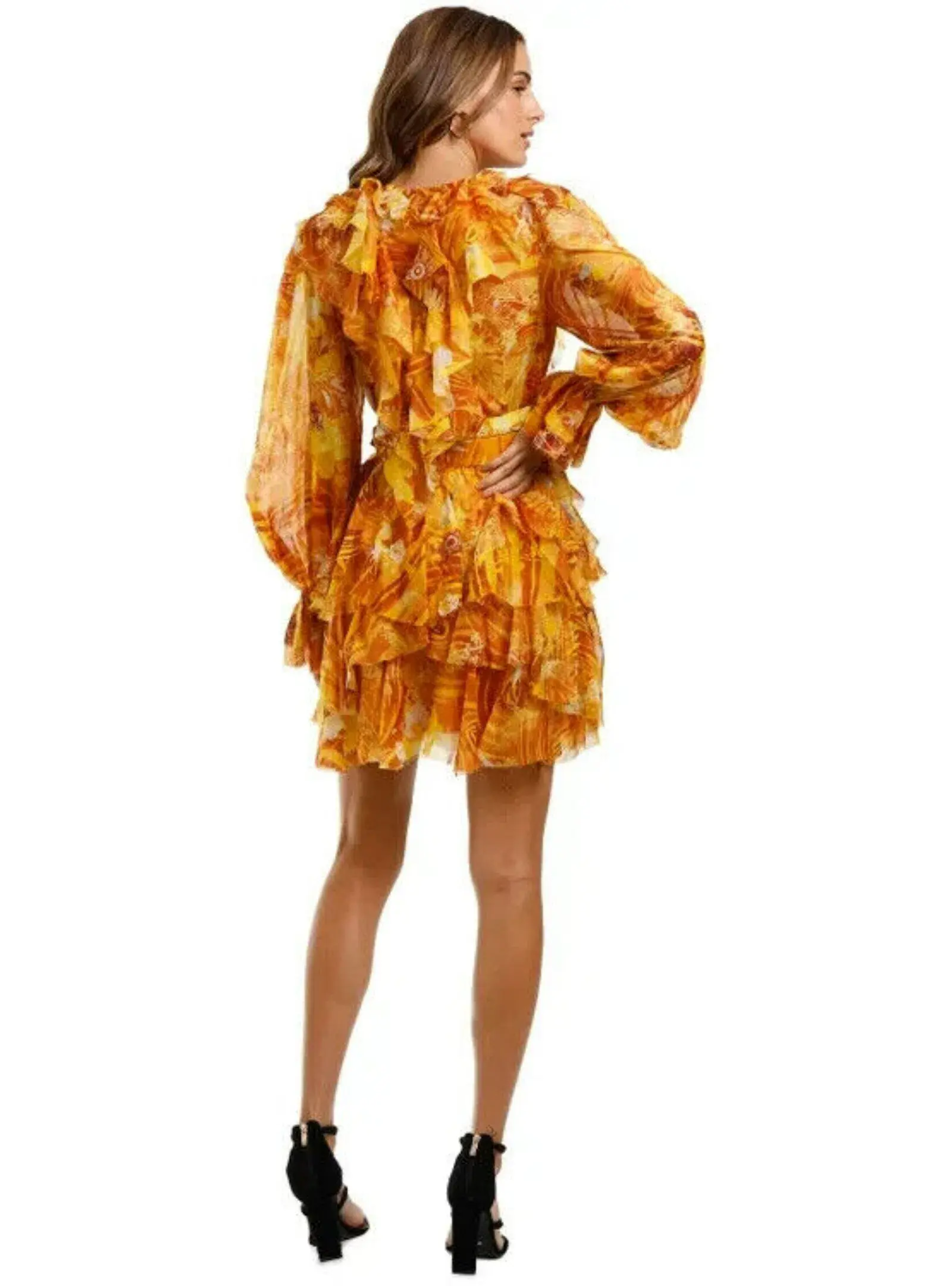 Leo Lin Kiss Ruffle Mini Dress Yellow Size AU 12 - Image 3