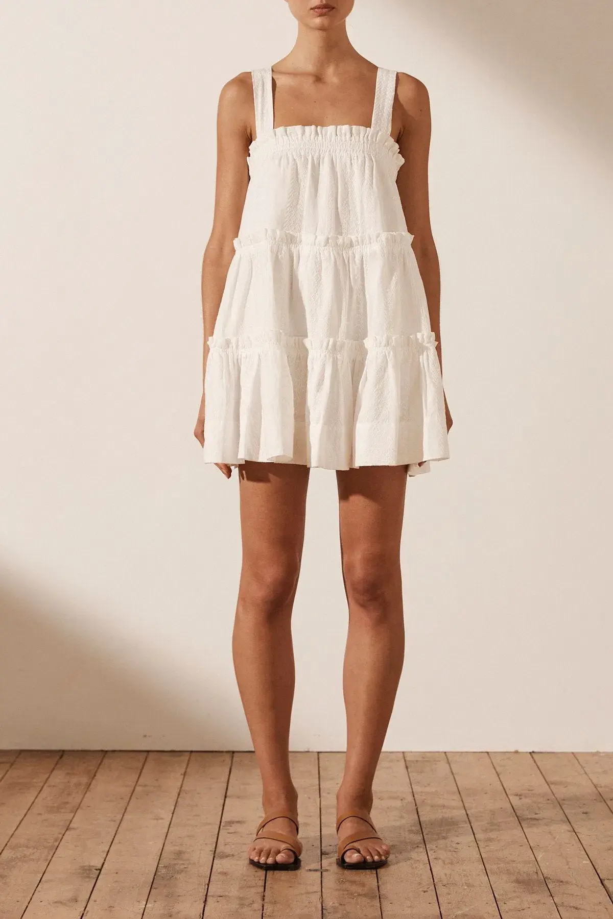 Shona Joy Cosmo Tiered Frill Mini Dress White Size 14 - Image 1
