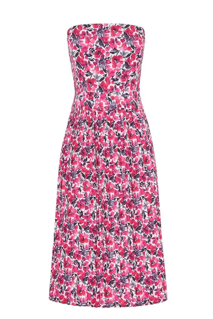 By Johnny Strapless Pleat Midi Dress Print Size 10 - Image 5