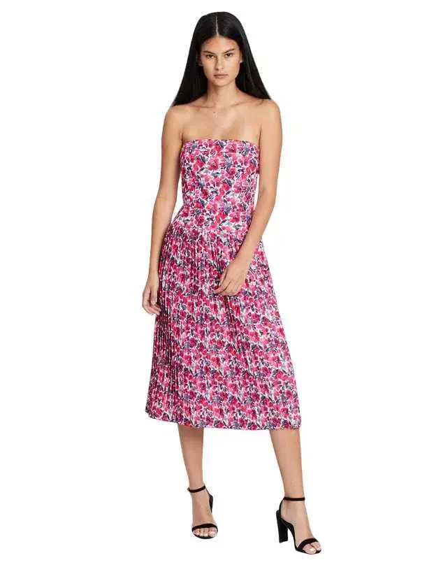 By Johnny Strapless Pleat Midi Dress Print Size 10 - Image 3