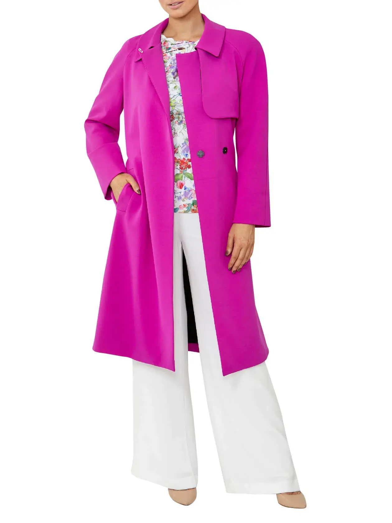 Anthea Crawford Pink Crepe Trench Coat Size 10 - Image 4