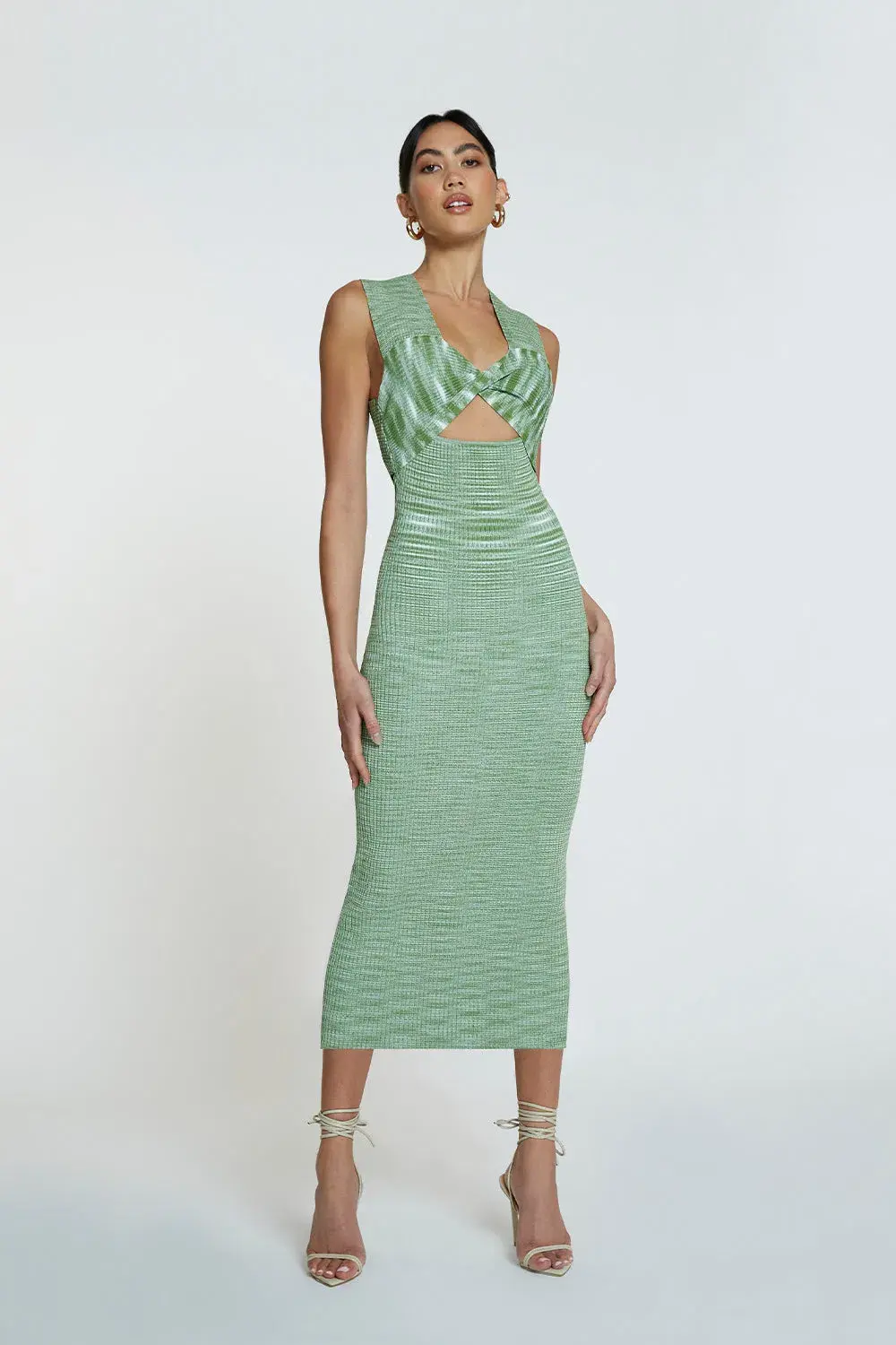 By Johnny Leora Latice Knit Midi Dress Matcha Size 10 for rent on The Volte - main image