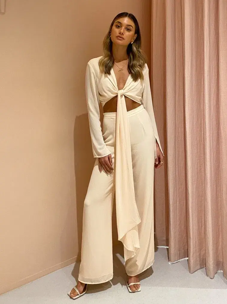 By Johnny Mimi Top and Wide Leg Pant Set Cream Size 10  - Image 1