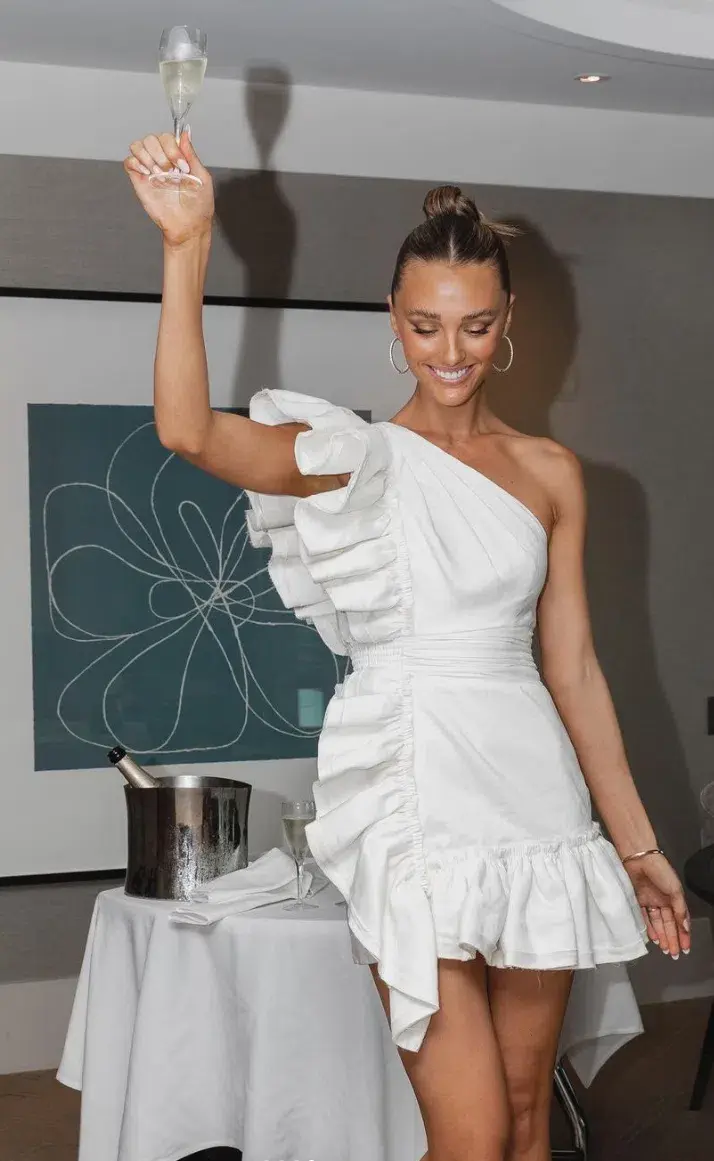 Aje Bonjour Asymmetric Mini Dress White Size 10 for rent on The Volte - main image