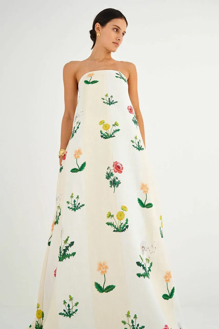 Oroton Poppy Print Gown Cream Size 6 - Image 1